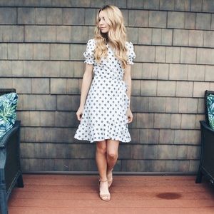 Printed boho ruffle wrap puff sleeve midi dress